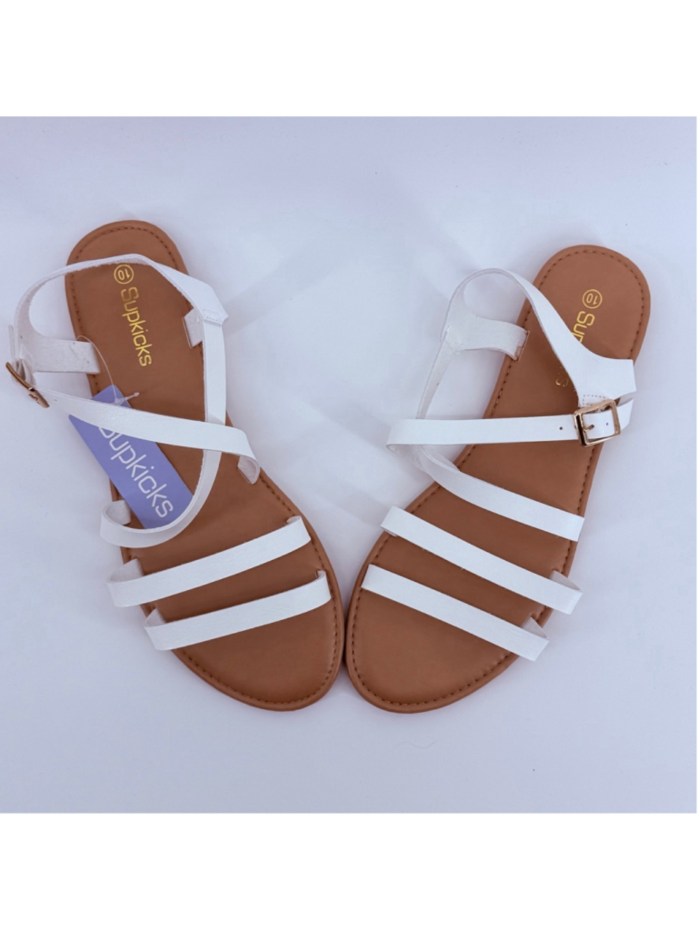 Women's Supkicks White Strappy Flat Summer Dress Sandals Size 10